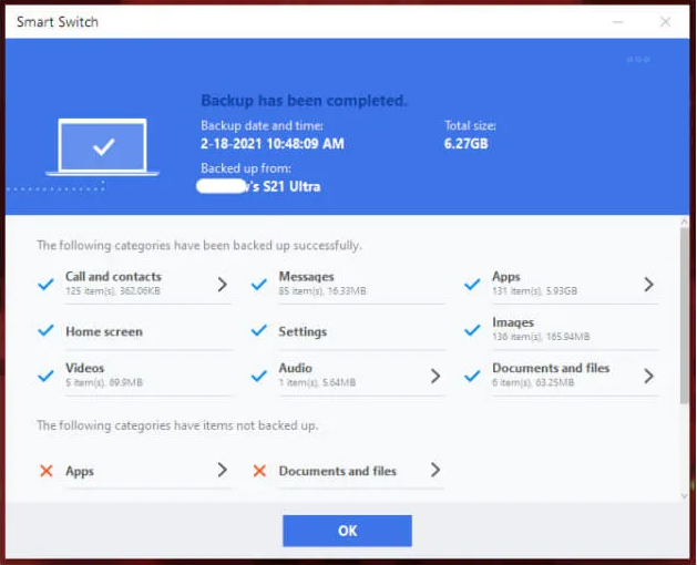 Daten erfolgreich gesichert wurden