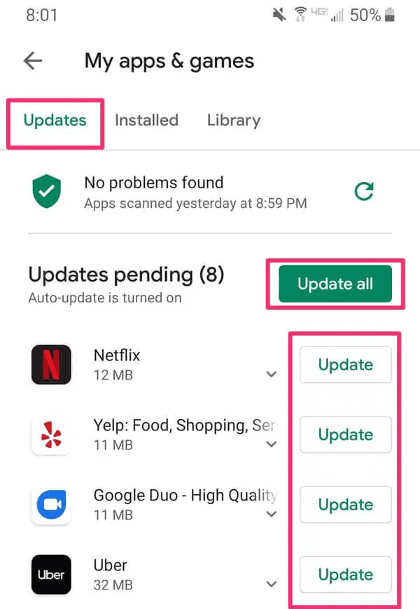 Stellen Sie sicher, dass alle Apps aktualisiert sind