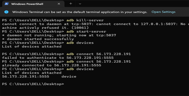 Starten Sie den ADB-Server neu
