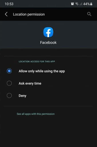 Nur bei Verwendung der App zulassen
