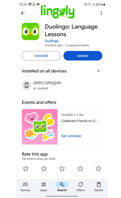 Duolingo hängt beim Ladebildschirm von Android