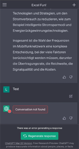 ChatGPT-Fehler Conversation Not Found Android